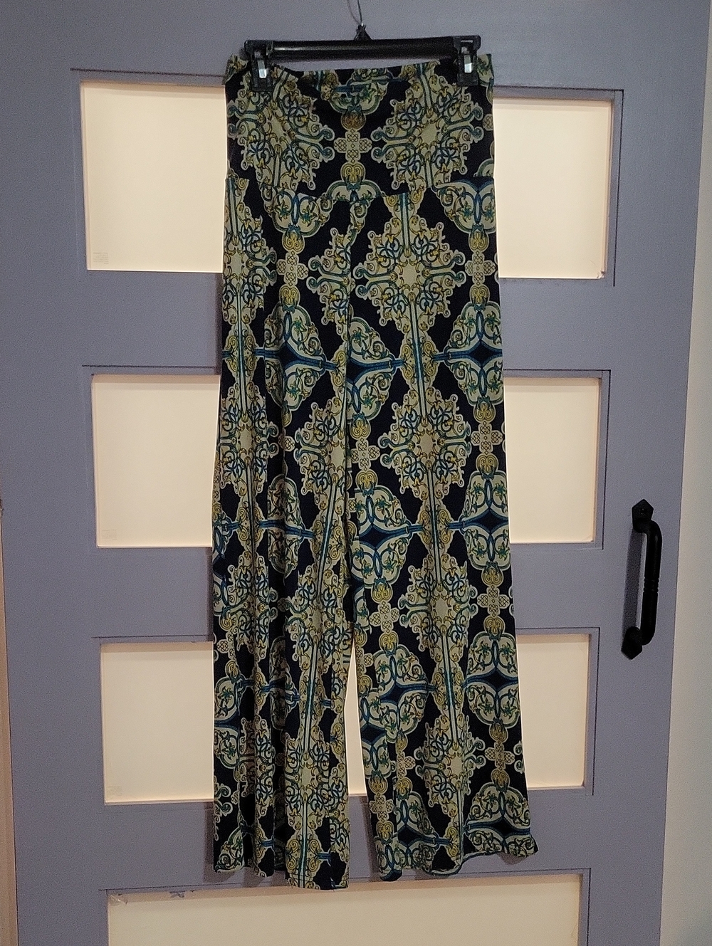 White Mark Navy, Green & Cream Wide-Leg Printed Palazzo Pants